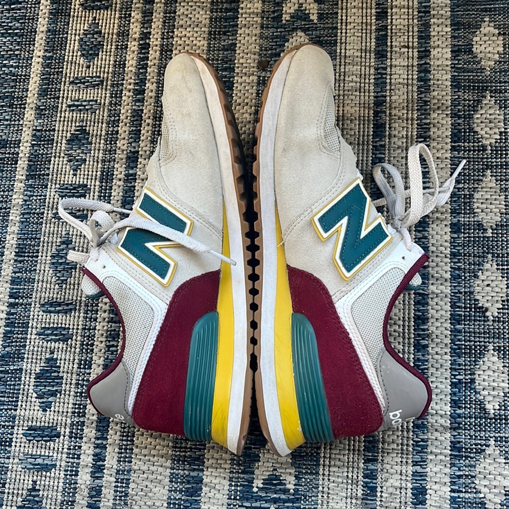 New Balance 574 White and Burgundy shoes